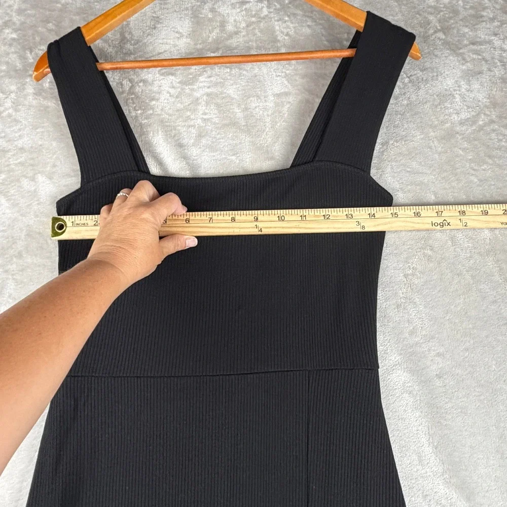Reformation Black Cassi Ribbed Knit Square‎ Neck Midi Dress Side Slit Womens